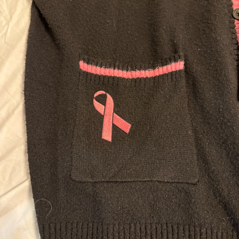 Torrid Pink-Trim breast cancer awareness Longline Cardigan — Black/Pink - Picture 6 of 12